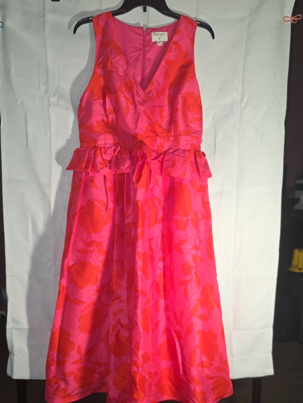 Kate Spade Tea Collection Hot Pink and Red Floral V-Neck Dress